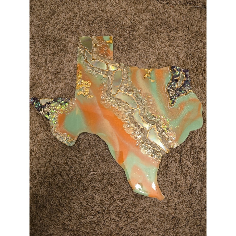 New handmade 15in Texas resin art Teal, Turquoise, pink